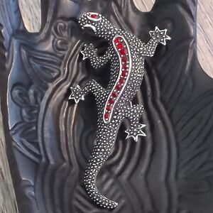 Vintage Emmons Lizard Red Crystal Brooch